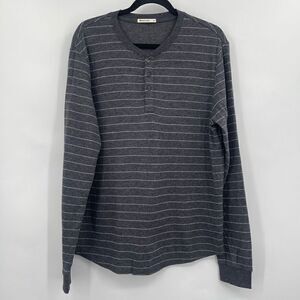 Marine Layer Gray White Stripe Cotton Blend Long Sleeve Henley T-Shirt Medium